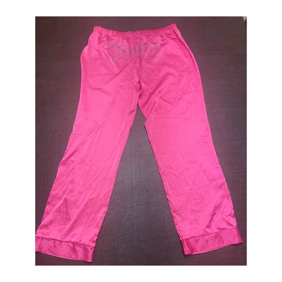 Juicy Couture Pink Satin Sleep Pants Large Rhinestone Logo Lounge Glam Y2K - Picture 3 of 7
